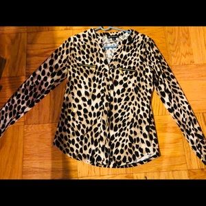 INC leopard blouse with zippered pockets. Small